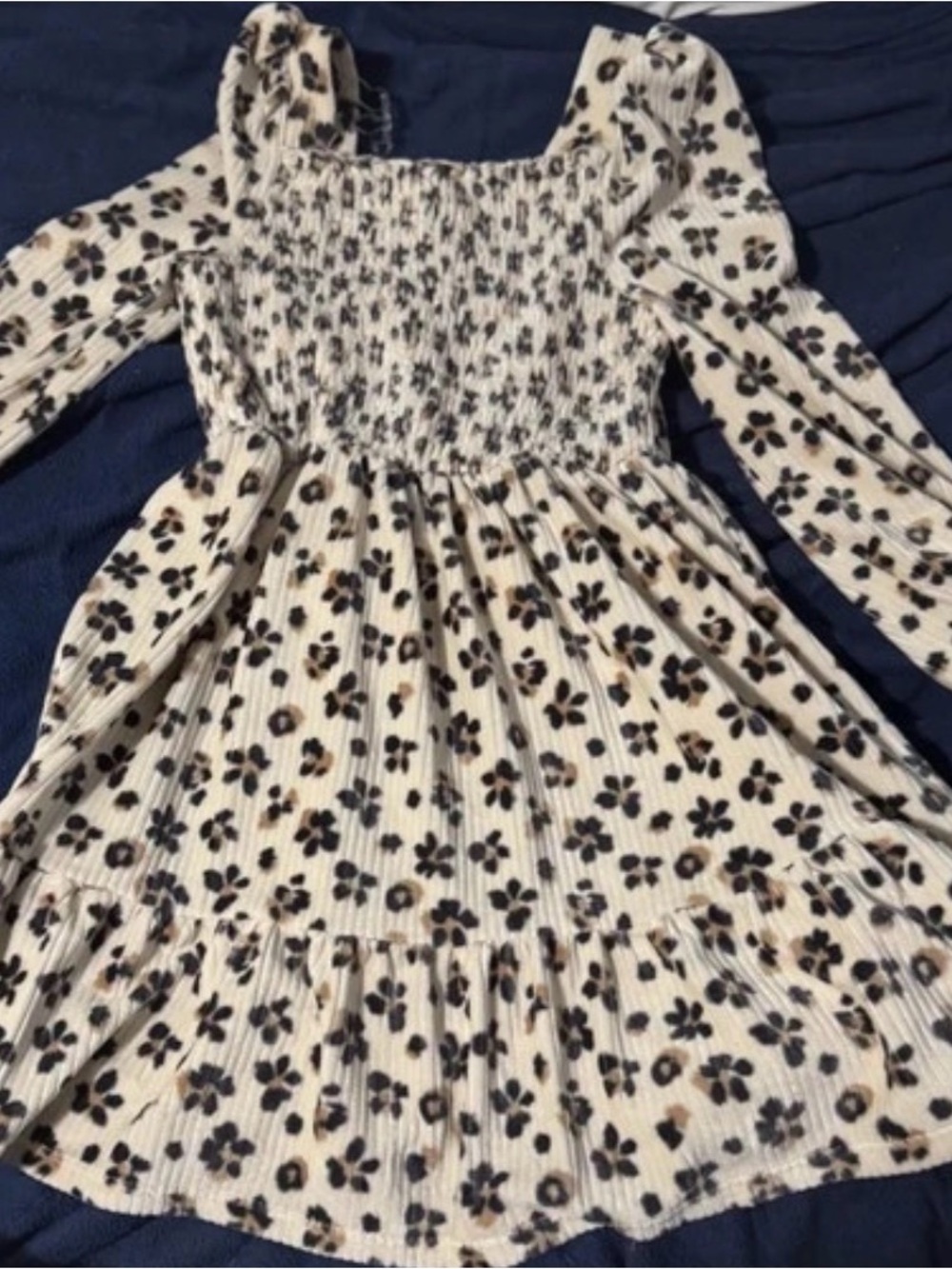 Tahari Cream Dress with Black and Brown Floral Print